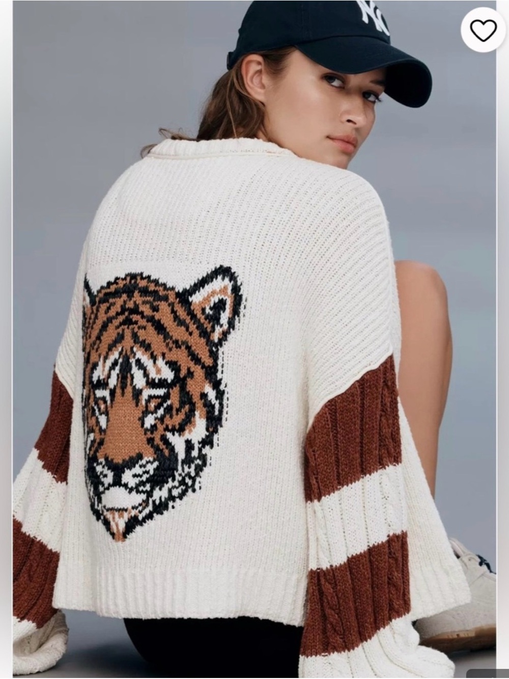 Cream & Brown Tiger Intarsia Knit Sweater